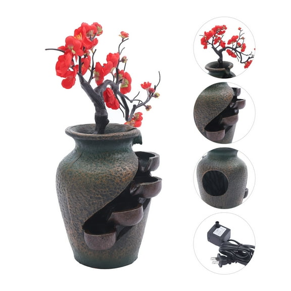 Miumaeov Flower Vase Waterfall Fountain Tabletop Indoor FengShui Water Fountain Decoration with Pump 110V