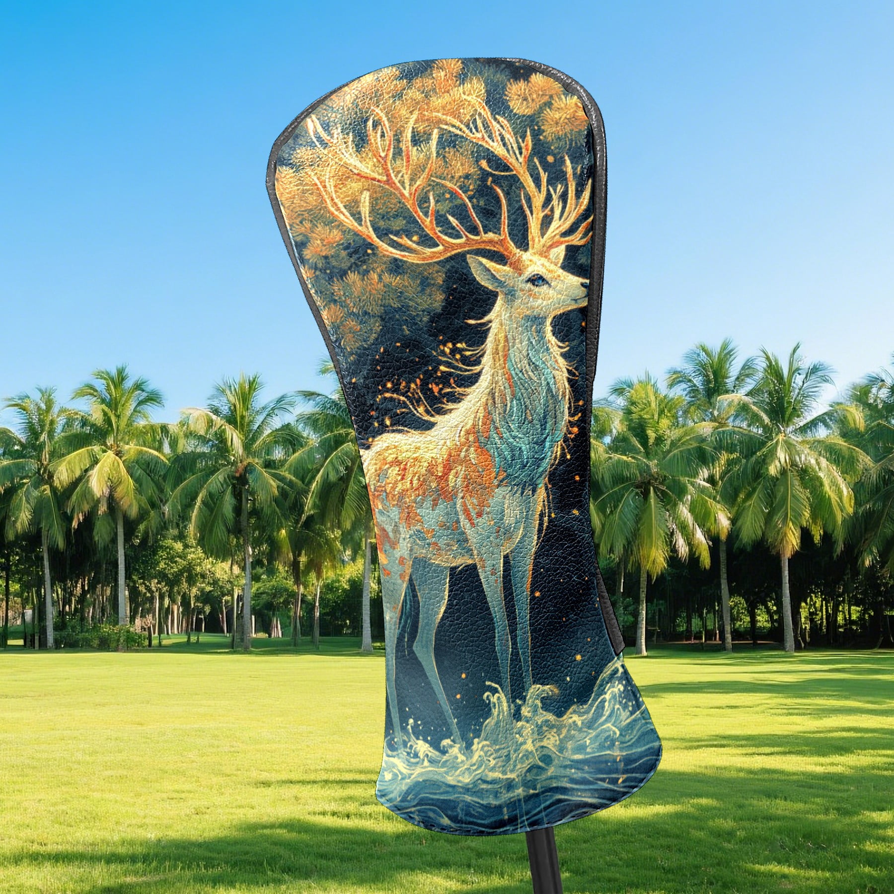 Golf Club Covers PU Leather Waterproof Head Covers for Fairway Woods Hybrids Elegant Deer