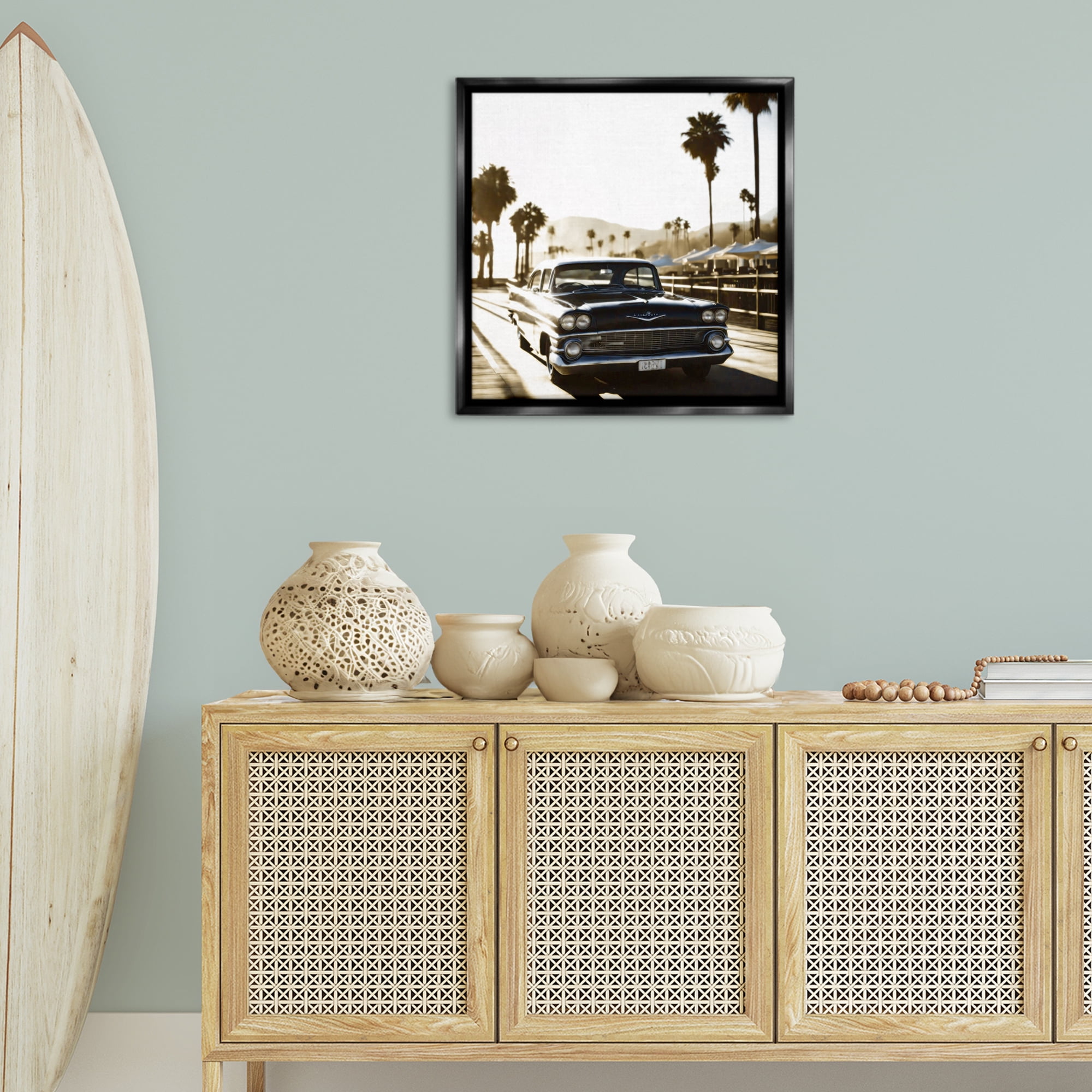 Stupell Industries Antique Car Cruising Transportation Painting Black Floater Framed Canvas Art Print Wall Art, 25 x 25