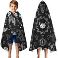 thumbnail image 3 of Black Gothic Skull Cat Pattern Hooded Bath Towel，50"x30" for Ages 3 To 12 Kids, Quick Dry Lightweight Soft Microfiber Hood Beach Towel Cover Up for Kids, 3 of 7
