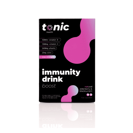 Tonic Health Boost Immunity Drink, Elderberry & Blackcurrant, Max Strength Vitamin C, D and Zinc, Healthy Supplement, 10 Count