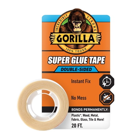 Gorilla Glue Super Glue Tape 20 Foot Roll Adhesive Tape off-White Color