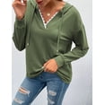 thumbnail image 2 of Sudadera con capucha para mujer, de manga larga, informal, con cordón, cuello en V, color liso, 2 of 6