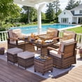 thumbnail image 2 of MEISSALIVVE 8 Pieces Patio Furniture Set with Dining Table, Outdoor Wicker Conversation Set with Swivel & Fixed Chairs, Wood Armrest, 2 Ottomans, Beige, 2 of 10