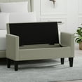 thumbnail image 2 of 46" Upholstered Storage Bench with Track Arms and Wood Legs in Beige, 2 of 7