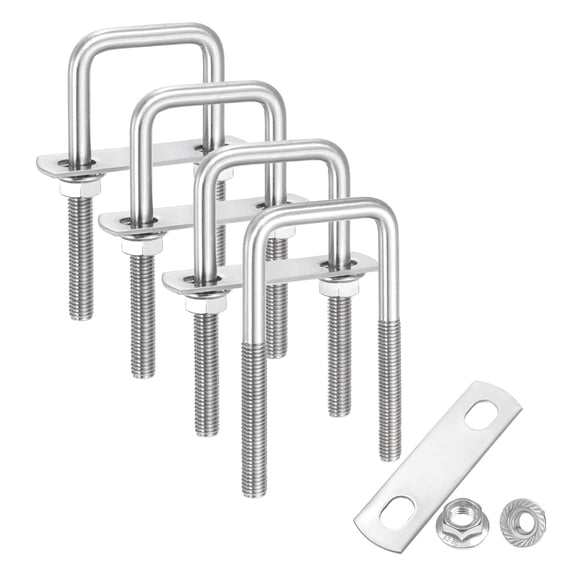 Uxcell 4 Set M8 1-3/8 Inch Inner Wide Square U Bolts, 4 Inch Length 304 Stainless Steel U-Bolts with Flange Hexagon Nuts, Frame Plates for Trailer, Automotive, (35mm W x 100mm L)