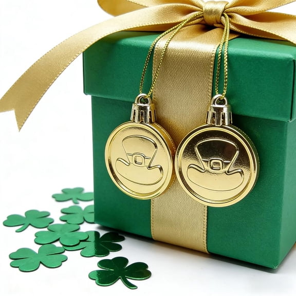 Outoloxit St. Patrick's Day Decorations, 2-Pack Mini Green & Gold Hat Coin Pendants for Party, Leprechaun Shamrock Party Favors, Prizes and Home Decoration