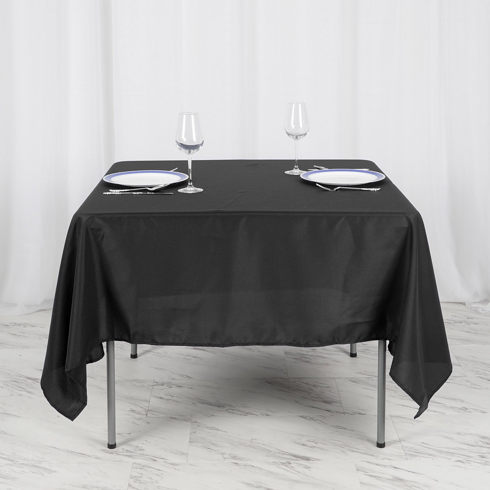 70" Black Premium Square Polyester Tablecloth