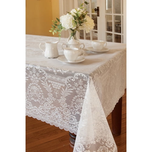 White Lace Print Plastic Party Tablecloth 108 X 54in