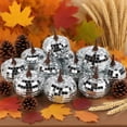 thumbnail image 5 of Twfbrm 12 Pcs Artificial Disco Pumpkins, 1.7" Silver Glitter Mirror Pumpkin Models, Farmhouse Reflective Pumpkin Table Centerpiece Halloween Thanksgiving Fall Decorations for Home Tiered Tray Mantel, 5 of 9