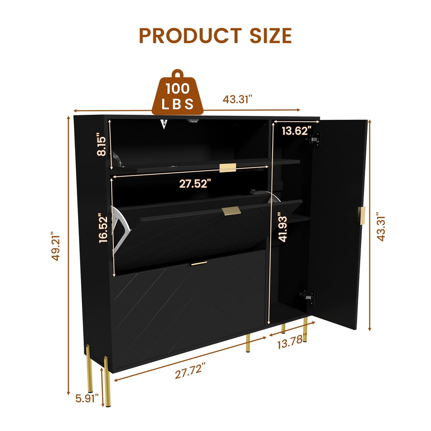 MDF Shoe Storage Cabinet with Flip Drawers & Adjustable Shelves, Modern Entryway Shoe Organizer Cabinet, Black