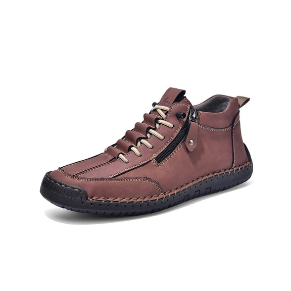 Mens Casual Ankle Boots Slip Resistant Comfortable Lightweight Loafers Mid Vintage Walking Driving Shoes Red 10.5 US