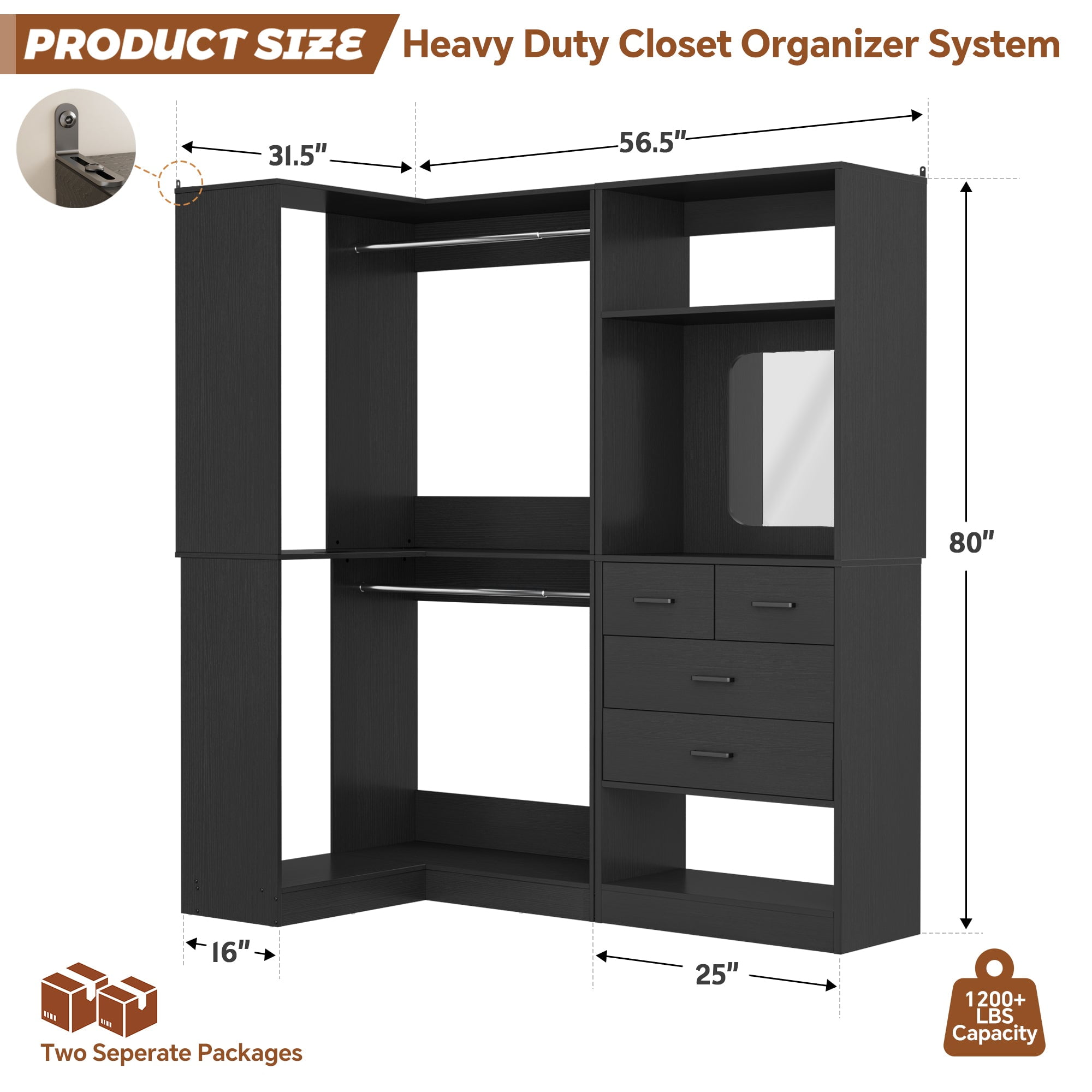 Freestanding 56.5 Inch Closet Organizer System with 4 Drawers