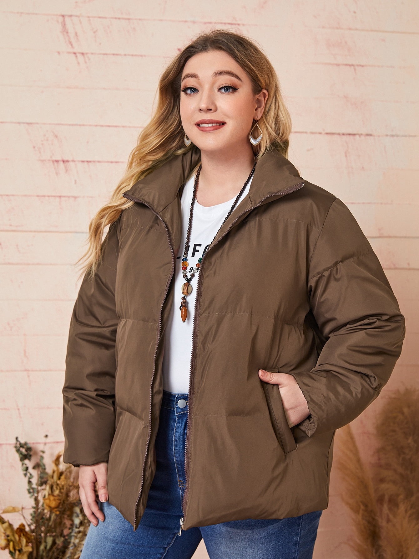 Plus Zip Up Puffer Coat 222022SA9812 