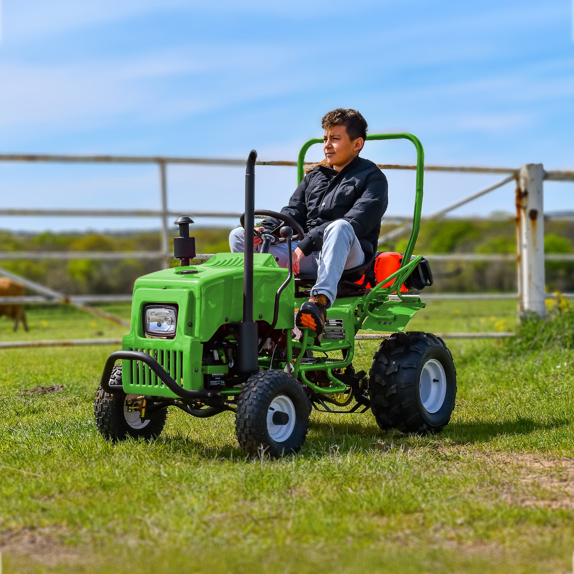 Massimo Mini Tractor 110cc 2WD Gas Go Kart – Kids & Youth Ride-On Utility Vehicle – Green