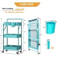 thumbnail image 5 of Alexent Foldable 3-Tier Blue Metal Rolling Utility Cart, No Assembly Required, Storage Shelves with Lockable Wheels for Kitchen Bathroom Home Organization, 5 of 9