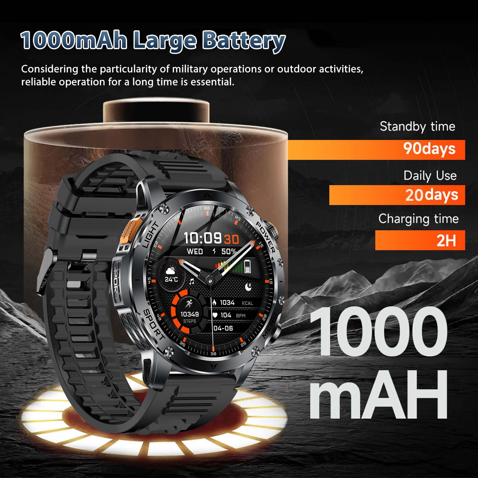 VOPOCO Smart Watches for Men (Answer/Make Calls) with LED Flashlight 1.7" HD, Outdoor Smartwatch with 100+ Sport Modes IP68 and Bluetooth Calling for iOS/Android Phones