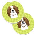 thumbnail image 1 of Checkerboard Lime Green Cavalier Spaniel Set of 2 Cup Holder Car Coaster, 1 of 1
