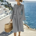 thumbnail image 2 of Gamivast Elegant Dresses for Women Tie Neck Long Bell Sleeve Shift Dress with Pockets Midi Dress Solid Flowy Spring Work Church Funeral Party outfit, 2 of 8