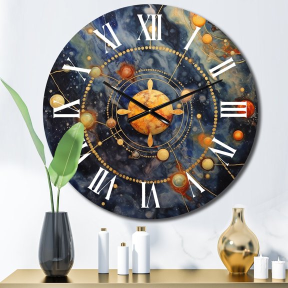Designart "Blue Yellow Galactic Universe Celestial Beauty" Comets Oversized Wall Clock