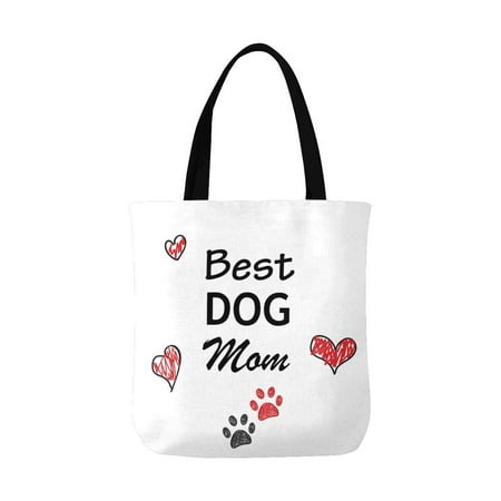 ASHLEIGH Best Dog Mom With Doodle Paw Print and Doodle Hearts Reusable Grocery Bags Shopping Bag Canvas Tote Bag Shoulder (Best Reusable Grocery Bags)