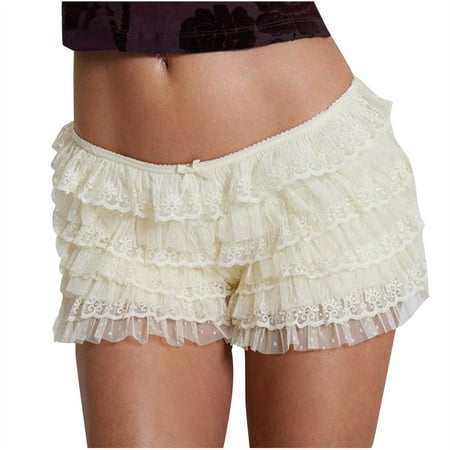 Women Ruffle Lace Lolita Bloomers Shorts Lace Layered Boy Shorts Y2k Sweet Cute Panties for Teen Girls