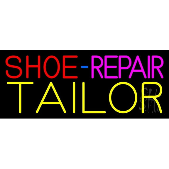 Shoe Repair Tailor LED Neon Sign 13 x 32 - inches, Black Square Cut Acrylic Backing, with Dimmer - Bright and Premium built indoor LED Neon Sign for store interior Décor, Storefront.