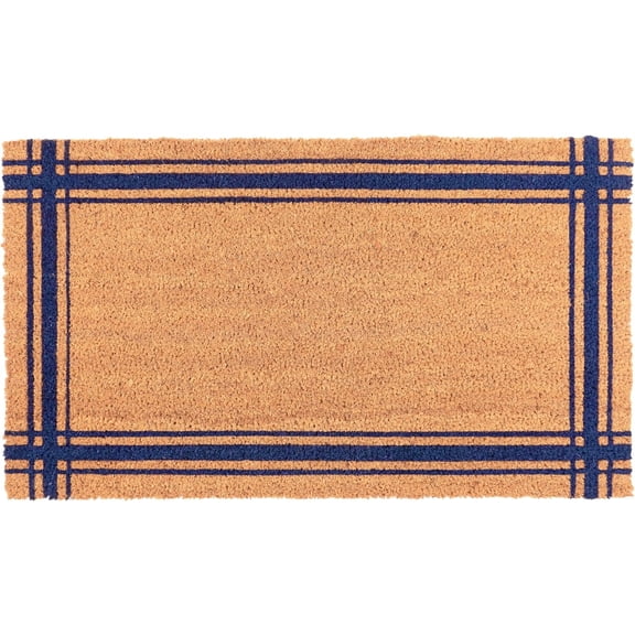 KAF Home Lyon Stripe Blue Coir Doormat, 17 x 30 in, Heavy-Duty Door Mat with Non-Slip Backing