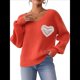 thumbnail image 1 of Suéteres para Mujer, Jersey de Punto con Estampado de Corazón y Mangas Farol, Bordado con Encaje y Patchwork. Naranja S, 1 of 9