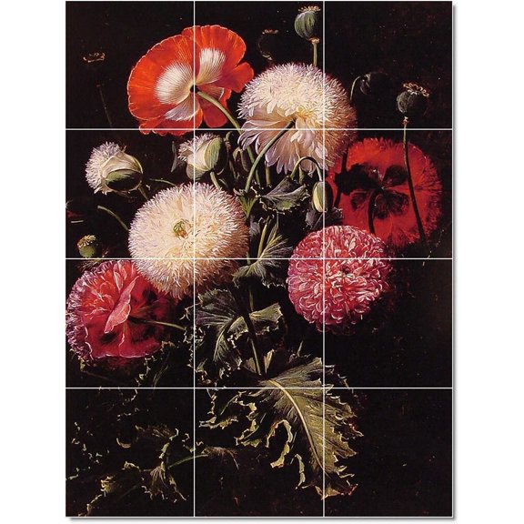 Ceramic Tile Mural-Johann Laurentz Jensen Flowers Painting 223. 12.75" w x 17" h using (12) 4.25 x 4.25 ceramic tiles