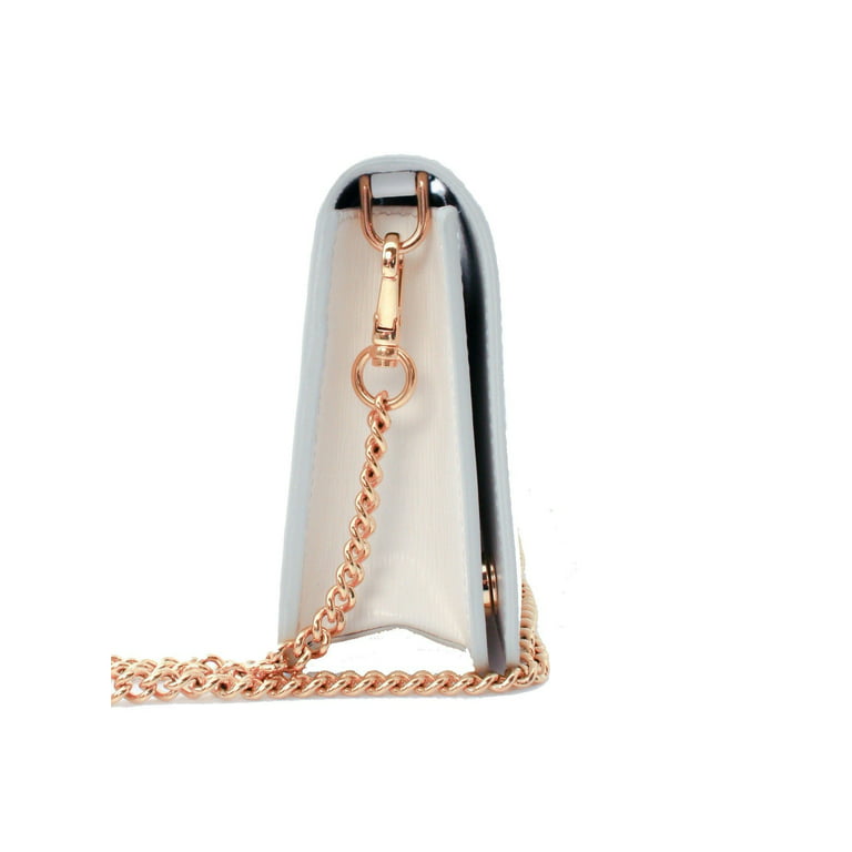 Prada Logo Plaque Chain Clutch Bag in White