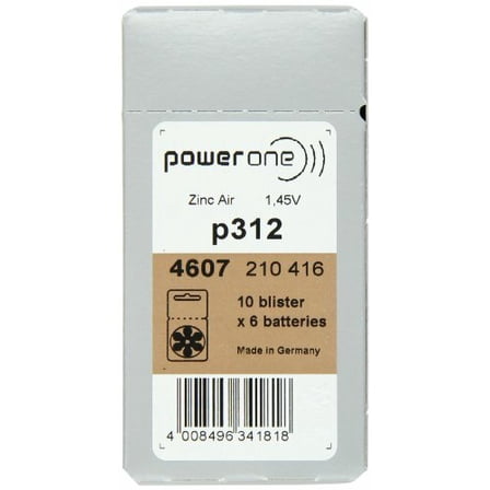 PowerOne Size 312 Hearing Aid Batteries - 50 x 6 packs = 300 pcs.
