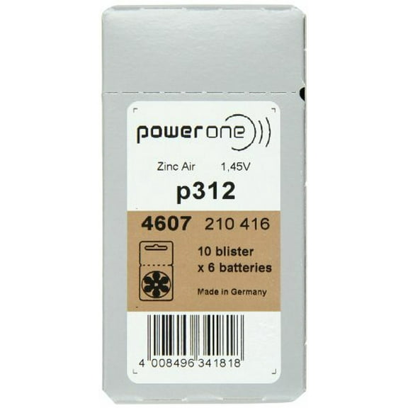 PowerOne Size 312 Hearing Aid Batteries - 50 x 6 packs = 300 pcs.