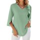 thumbnail image 4 of Tops de verano para mujer: túnica holgada con cuello en V y manga 3/4, poliéster, informal/trabajo/cita, para combinar con leggings, 4 of 6