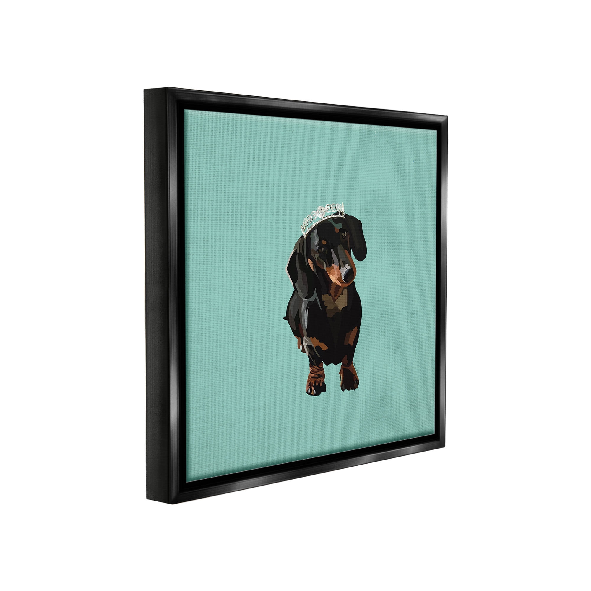 Stupell Industries Dachshund Wearing Tiara Animals & Insects Painting Black Floater Framed Canvas Art Print Wall Art, 18 x 18