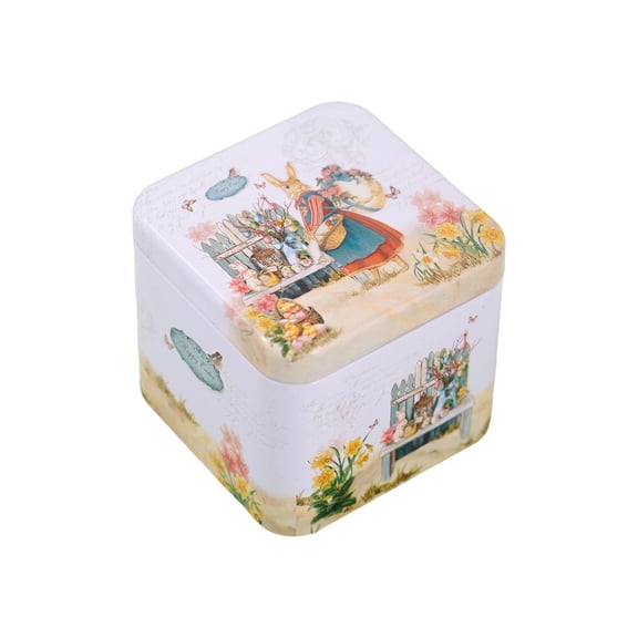 Easter Tin Box, Decorative Metal Storage Box for Candy Cookies and Gifts | Reusable Holiday Container with Egg and Bunny Pattern | Spring Party Favor Box