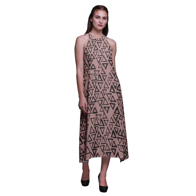 Bimba Robe Dos Nu Géométrique d'Été pour Femmes, Col Halter, Plage, Medium