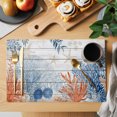thumbnail image 2 of Orange Navy Blue Coral Placemats Set of 6 Summer Beach Coastal Ocean Wooden Place Mats Indoor Wipeable Table Mats Washable Cloth Dining Table Placemats for Kitchen Holiday Party Home Decor 13x19 Inch, 2 of 9