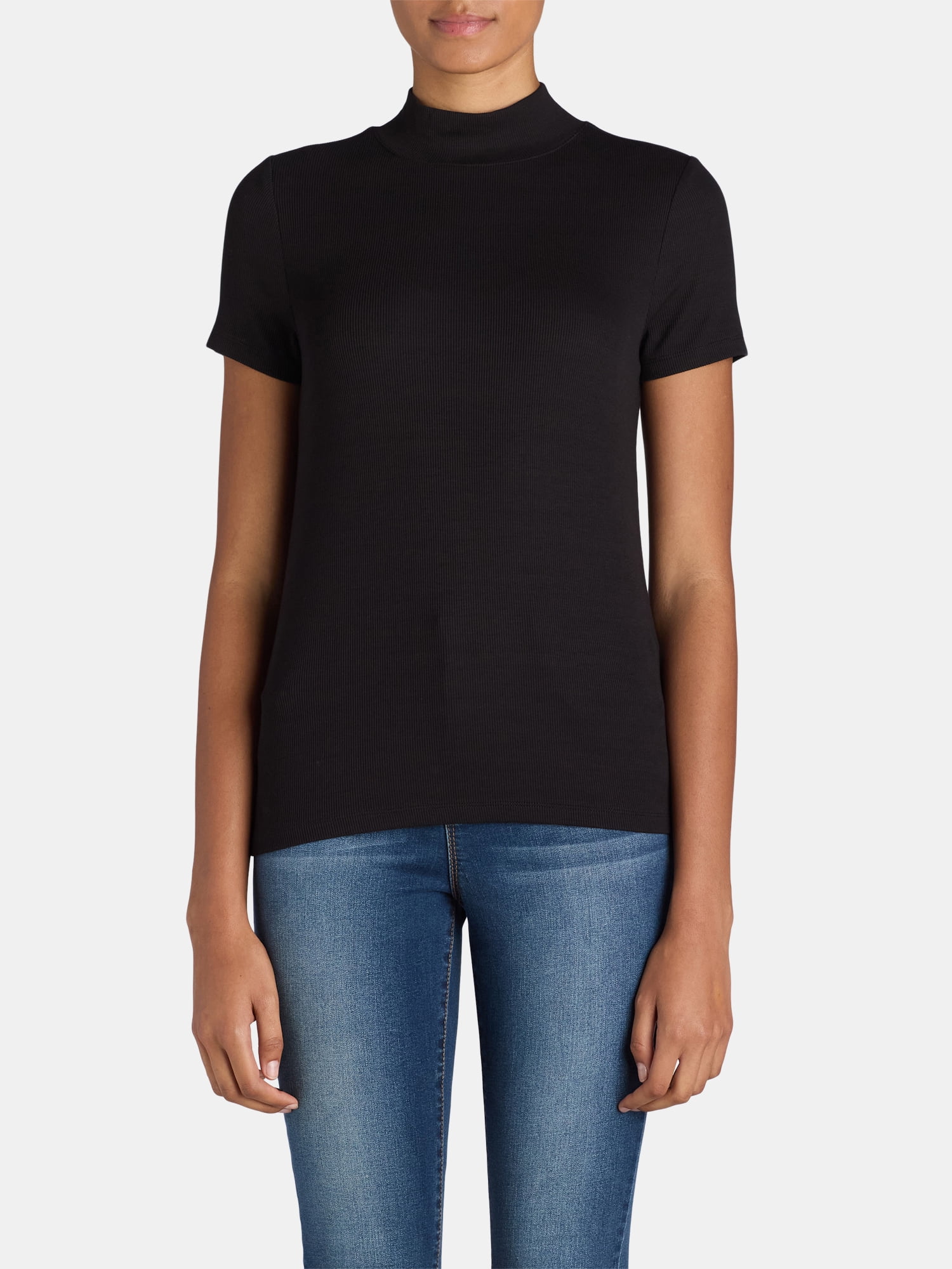 Time and Tru Women's Short Sleeve Mock Neck, Sizes S-XXXL