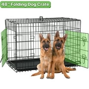 Dkelincs 48 inch Dog Crate Folding XXL Large Dog Cage Dog Kennels and Crates for Large Dogs Pet Animal Segregation Cage with Divider, Plastic Tray, Double-Door, Handle for German Shepherd & Big Dogs