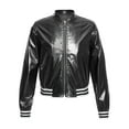 thumbnail image 6 of JanJean Kids Girls Baseball Jacket Varsity Style Coat Long Sleeves Outerwear Zipper Closure Bomber Black 8, 6 of 8