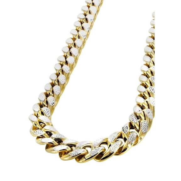 Gold Chain - Womens Semi Solid  Diamond Cut Miami Cuban Link Chain 10K/14K Gold