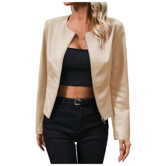 Women Jacket PU Leather Solid Zipper Coat Winter Warm Retro Lapel Outwear