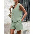thumbnail image 6 of PRETTYGARDEN Women's Summer 2 Piece Outfits Sleeveless Matching Sets Button Down V Neck Vest Waistcoat and Pockets Shorts, 6 of 8