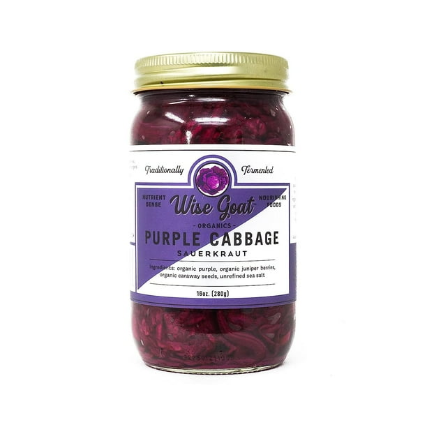 Organic Fermented Probiotic Sauerkraut, Purple Cabbage" Variety [Vegan