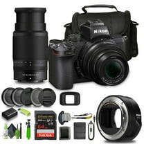 Nikon Z50 Compact Lightweight Mirrorless Camera with 16-50mm and 50-250mm Lenses   Soft Case   Extreme PRO 64GB Card   Nikon FTZ II Mount Adapter   More