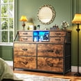 thumbnail image 3 of CRXX Dresser for Bedroom with Power Strip & LED, 8 Drawers Dresser with Extra 2 Open Shelves for Storage & Organization, Small Chest of Drawers for Closet, Hallway,Entryway-Rustic Brown, 3 of 10