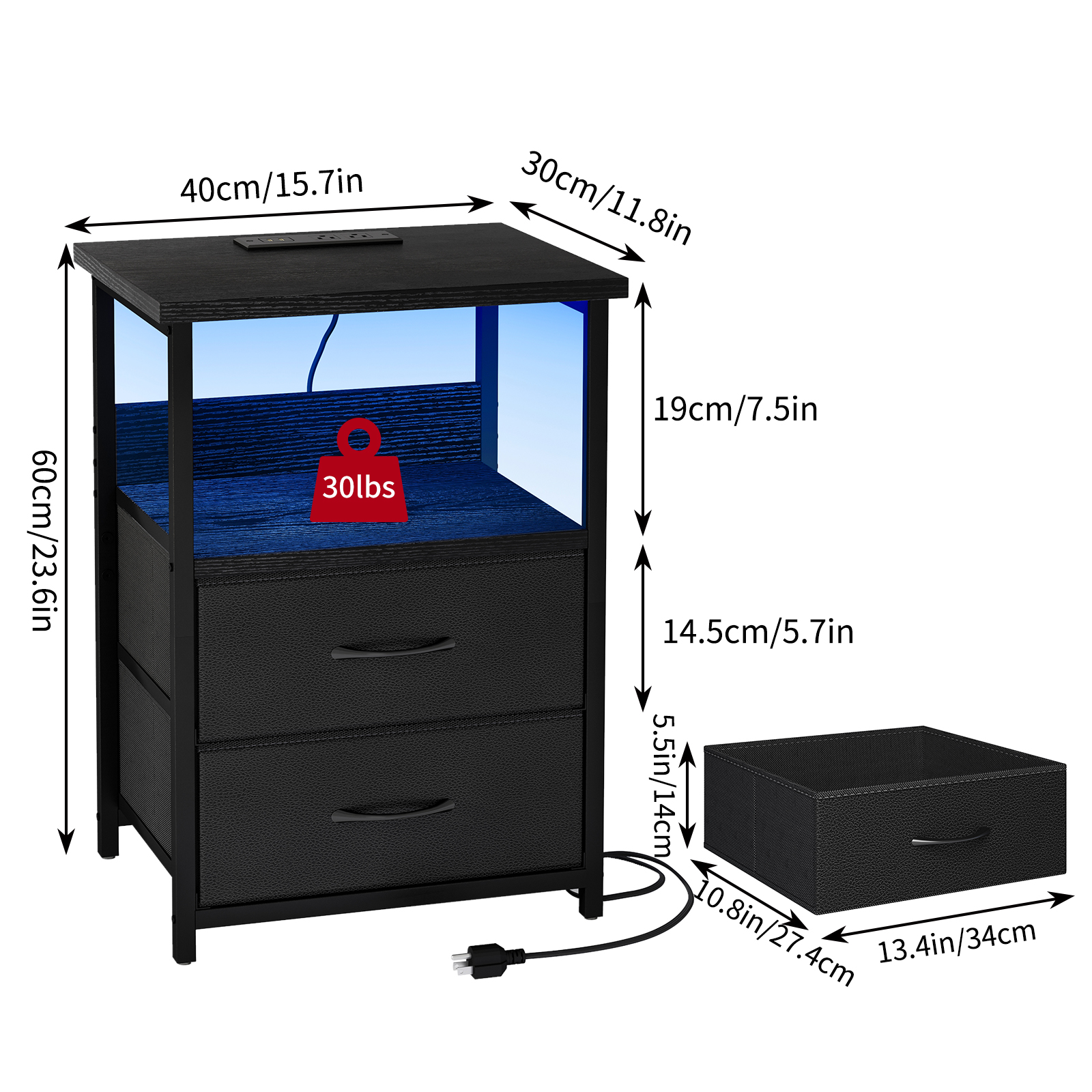Tomnk Nightstands Set of 2, LED Black photo 6