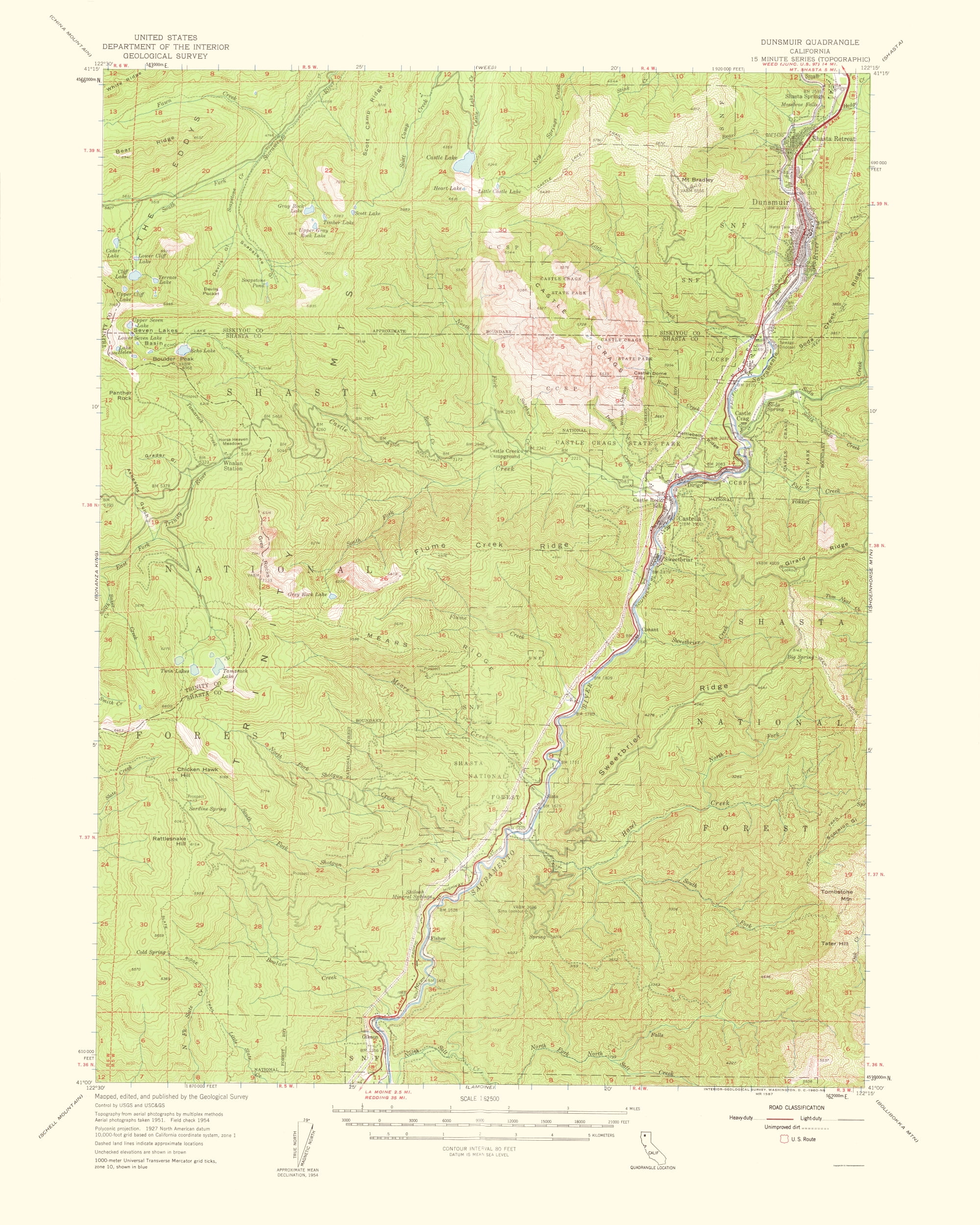Dunsmuir California Quad USGS 1960 23 x 28.73