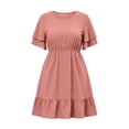 thumbnail image 5 of Karymi Plus SizePolka Dot Ruffle Sleeve Dress, Round Neck Elastic Waist Tiered Flounce Hem Casual A-Line Summer Dress Maxi Dress, 5 of 7
